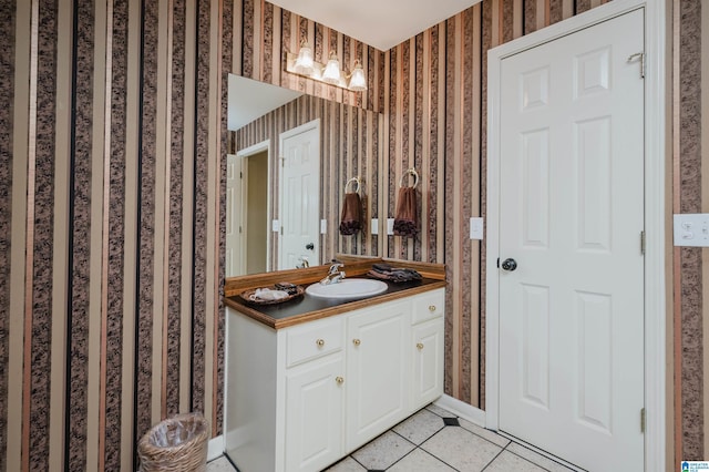 4527 High Court Cir, Hoover, AL 35242 - bathroom with wallpapered walls, tile patterned flooring, and vanity