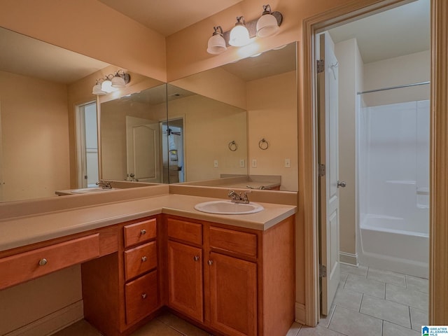 full bath with vanity and tile patterned flooring