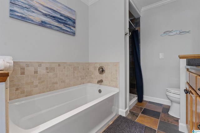 387 Misty Ln, Wedowee, AL 36278 - full bathroom with toilet, ornamental molding, a garden tub, and baseboards