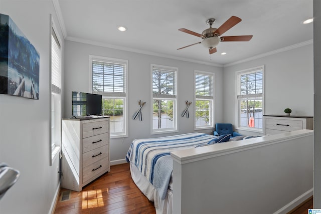 387 Misty Ln, Wedowee, AL 36278 - bedroom with hardwood / wood-style flooring, baseboards, ornamental molding, and visible vents