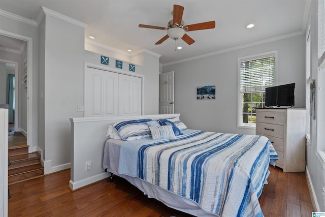 387 Misty Ln, Wedowee, AL 36278 - bedroom featuring a ceiling fan, hardwood / wood-style floors, a closet, baseboards, and recessed lighting