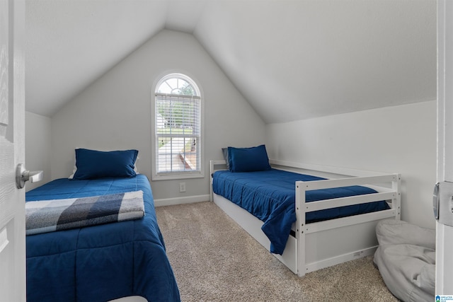 387 Misty Ln, Wedowee, AL 36278 - carpeted bedroom featuring vaulted ceiling and baseboards