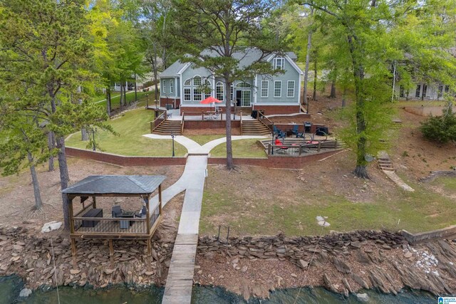 387 Misty Ln, Wedowee, AL 36278 - back of house featuring a deck with water view and stairs