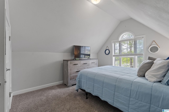 387 Misty Ln, Wedowee, AL 36278 - bedroom with lofted ceiling, carpet floors, and baseboards