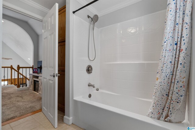 387 Misty Ln, Wedowee, AL 36278 - bathroom with shower / tub combo, tile patterned flooring, and ornamental molding
