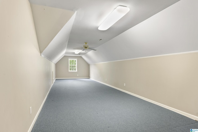 43 Dogwood Dr, Calera, AL 35040 - bonus room with carpet flooring, visible vents, a ceiling fan, baseboards, and vaulted ceiling