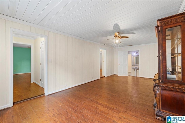 1203 Park Ave, Oneonta, AL 35121 - unfurnished room featuring a ceiling fan, hardwood / wood-style flooring, wooden ceiling, baseboards, and ornamental molding