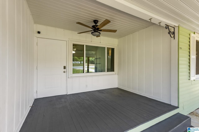 7096 US Highway 231, Cropwell, AL 35054 - view of exterior entry featuring a wooden deck and a ceiling fan