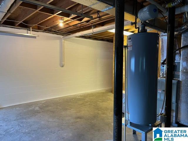 unfinished below grade area with water heater