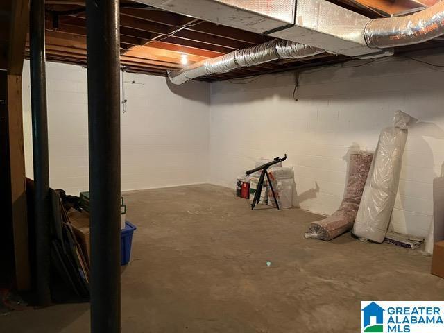 view of unfinished basement