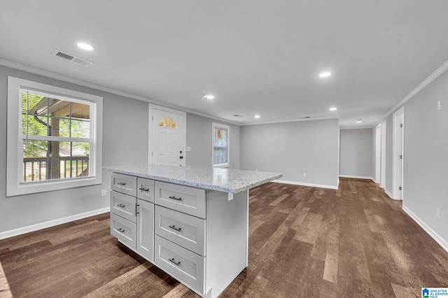 300 6th St, Docena, AL 35060 - kitchen with visible vents, crown molding, dark wood-style floors, and baseboards