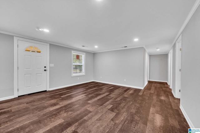 300 6th St, Docena, AL 35060 - interior space featuring baseboards, recessed lighting, ornamental molding, and dark wood-style flooring