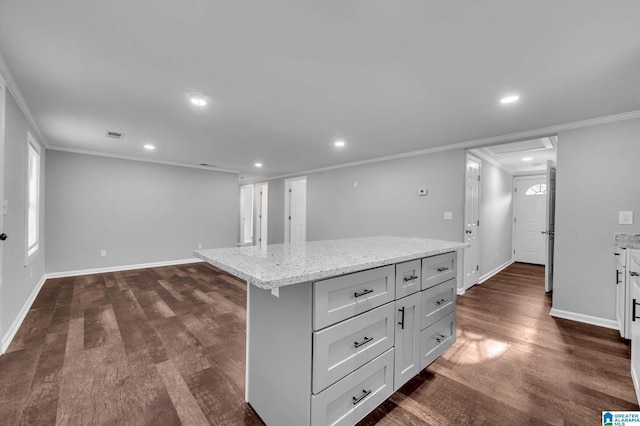 300 6th St, Docena, AL 35060 - kitchen with crown molding, recessed lighting, dark wood-style flooring, and a kitchen island