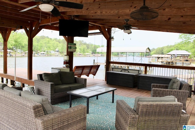 view of patio / terrace featuring a ceiling fan and an outdoor hangout area