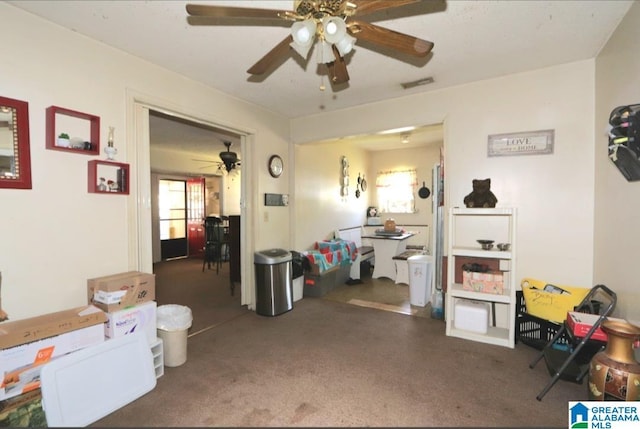 801 Walnut St, Talladega, AL 35160 - interior space featuring ceiling fan, carpet flooring, and visible vents
