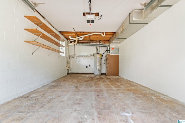 unfinished basement with concrete block wall and gas water heater