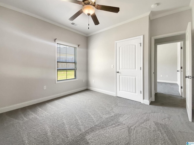 131 Willow View Ln, Wilsonville, AL 35186 - unfurnished bedroom featuring carpet floors, visible vents, baseboards, and ornamental molding