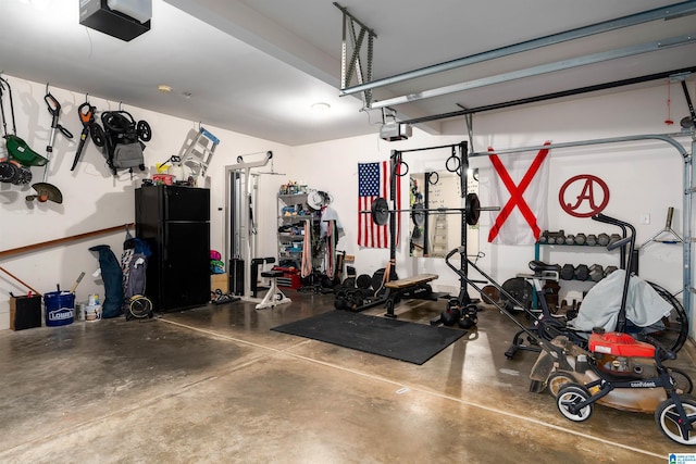garage with a garage door opener