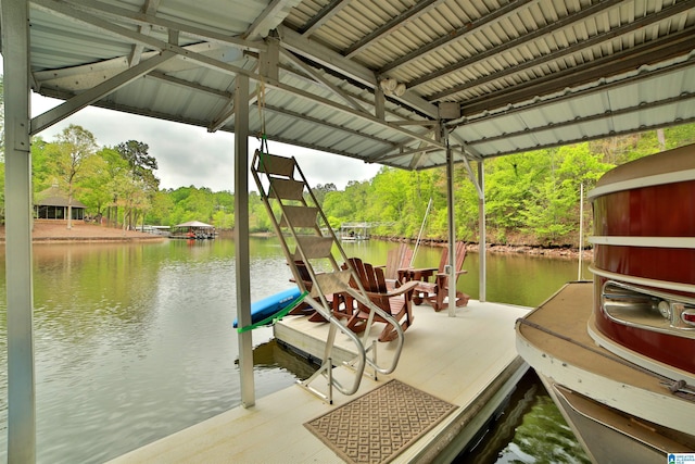 dock area with a water view