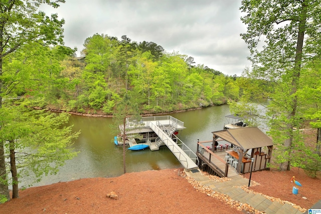 dock area with a water view