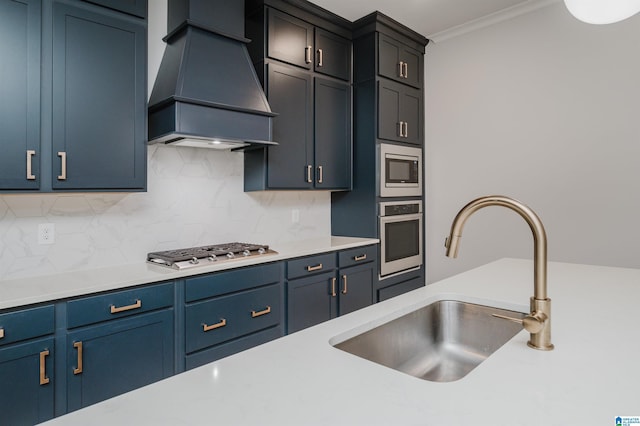 1298 Claire Ter, Hoover, AL 35244 - kitchen with stainless steel appliances, a sink, custom range hood, and tasteful backsplash