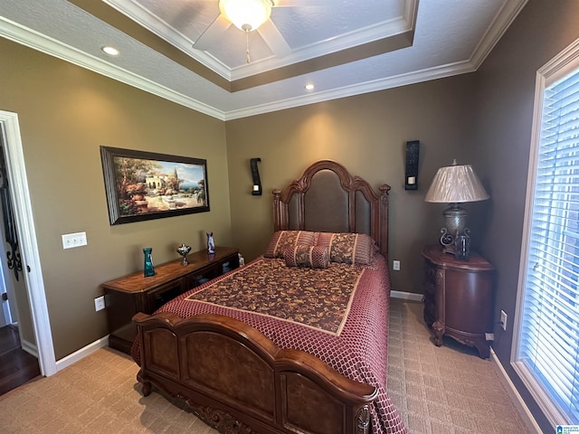 5050 Lily Rd, Hokes Bluff, AL 35903 - bedroom with a raised ceiling, crown molding, baseboards, and a ceiling fan