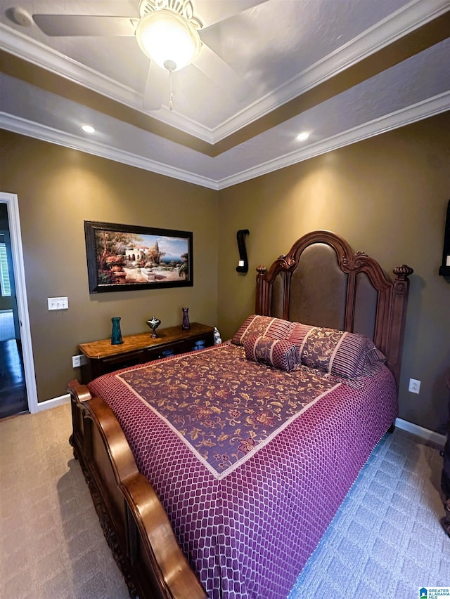 5050 Lily Rd, Hokes Bluff, AL 35903 - carpeted bedroom featuring recessed lighting, ceiling fan, baseboards, and a raised ceiling