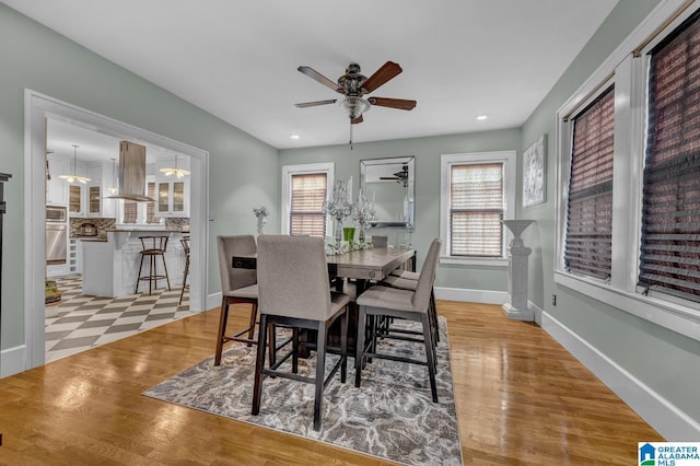 2910 W Meighan Blvd, Gadsden, AL 35904 - dining area featuring ceiling fan, baseboards, wood finished floors, and recessed lighting
