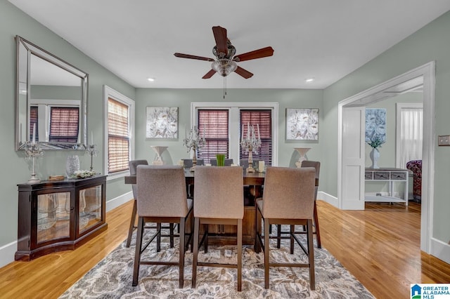 2910 W Meighan Blvd, Gadsden, AL 35904 - dining space with recessed lighting, light wood-style floors, a ceiling fan, and baseboards