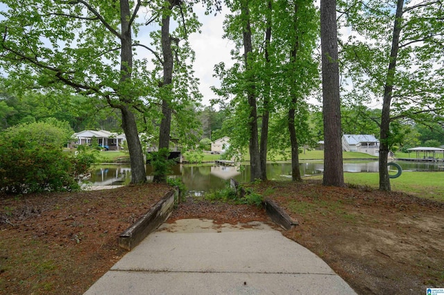 view of yard with a water view