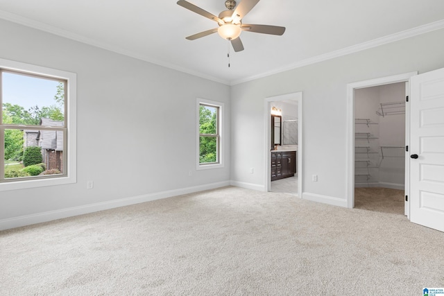 2698 Piedmont Dr, Helena, AL 35022 - unfurnished bedroom with ensuite bath, crown molding, a ceiling fan, baseboards, and carpet floors