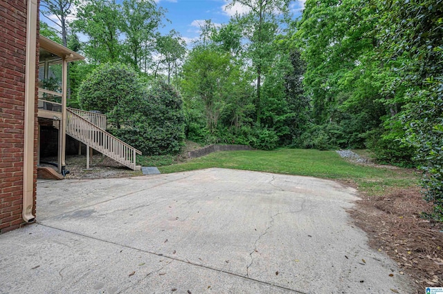 view of patio / terrace featuring stairway