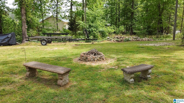 view of yard with an outdoor fire pit