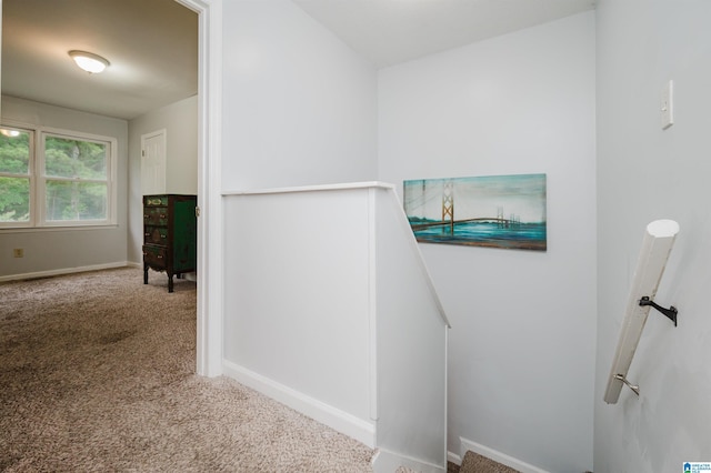 stairs featuring baseboards and carpet