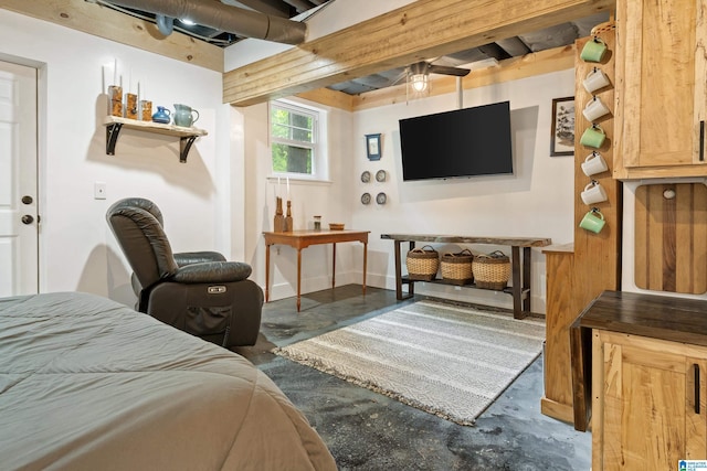 bedroom with unfinished concrete floors