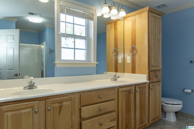 full bathroom with visible vents, ornamental molding, and a sink