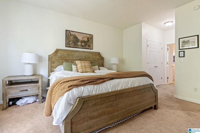 bedroom featuring carpet floors, a closet, and baseboards