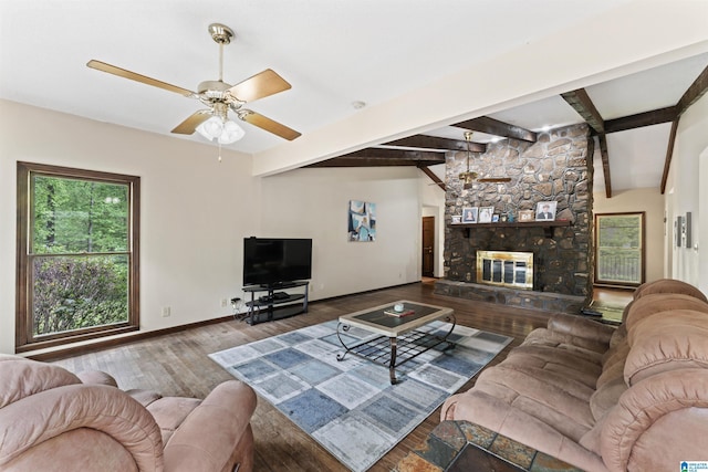 108 Dee Hendrix Rd, Hueytown, AL 35023 - living room featuring a ceiling fan, baseboards, a healthy amount of sunlight, and wood finished floors