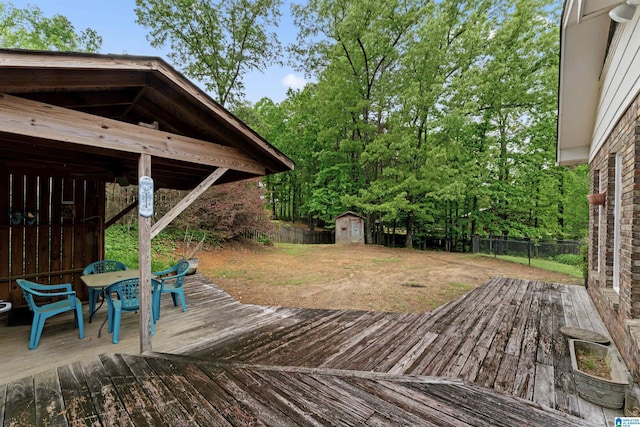 108 Dee Hendrix Rd, Hueytown, AL 35023 - wooden deck featuring a storage shed, an outbuilding, and a fenced backyard
