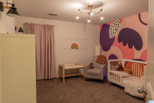 carpeted bedroom with visible vents