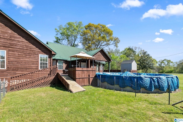 view of yard with a fenced in pool