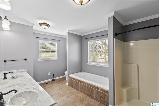 full bath with a garden tub, a sink, and a shower