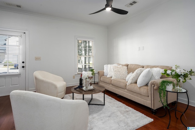 2385 Village Center St, Hoover, AL 35226 - living room with crown molding, visible vents, and wood finished floors