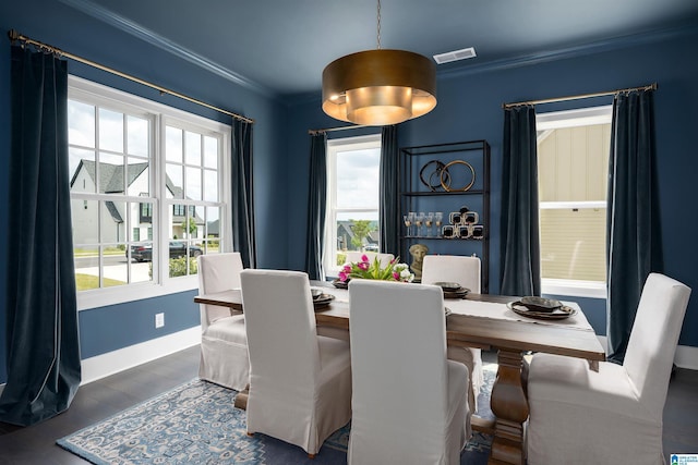 1904 Blackridge Rd, Hoover, AL 35244 - dining area featuring crown molding, baseboards, plenty of natural light, and visible vents