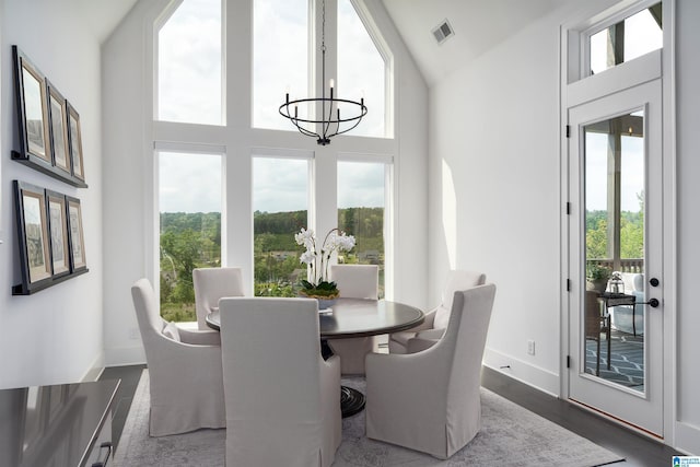 1904 Blackridge Rd, Hoover, AL 35244 - dining room featuring high vaulted ceiling, an inviting chandelier, plenty of natural light, and baseboards