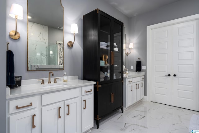 1904 Blackridge Rd, Hoover, AL 35244 - bathroom with a marble finish shower, vanity, and marble finish floor