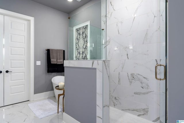 1904 Blackridge Rd, Hoover, AL 35244 - full bath featuring baseboards, a freestanding bath, a marble finish shower, and marble finish floor