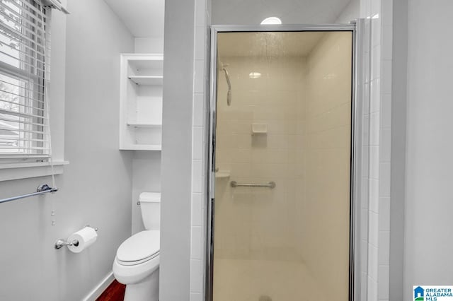 190 Drennen Park Cir, Hayden, AL 35079 - full bath with toilet, a stall shower, wood finished floors, and baseboards