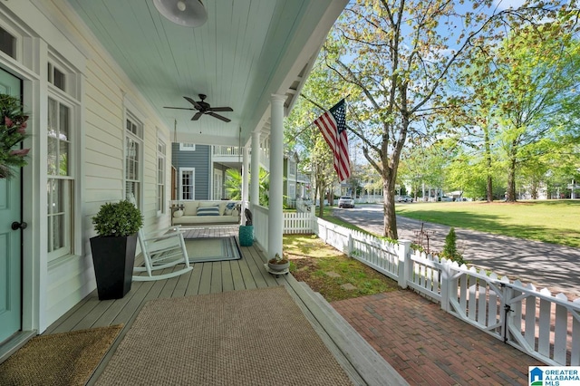 190 Drennen Park Cir, Hayden, AL 35079 - view of patio with ceiling fan, covered porch, and fence