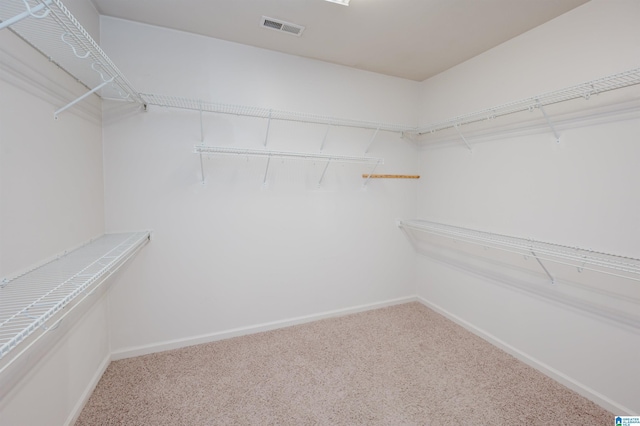 spacious closet featuring carpet flooring and visible vents